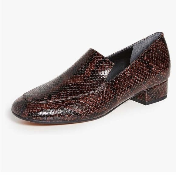 Vince Fauna leather Chocolate Brown Snakeskin Loafers NEW - Picture 2 of 7